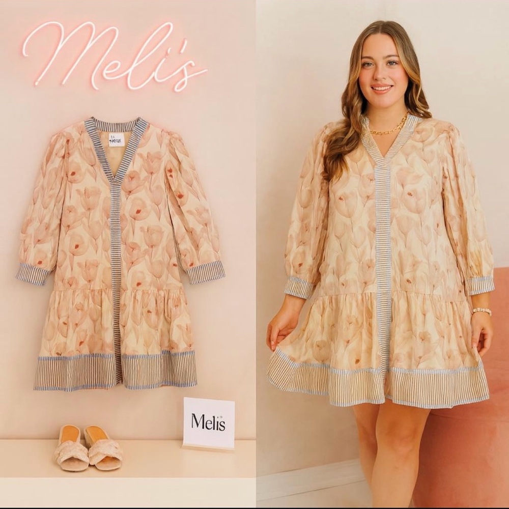 Entro Floral Midi Dress - Cream and Tan